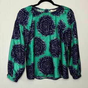 Odeeh Silk Green Flora Blouse Womens Size XS